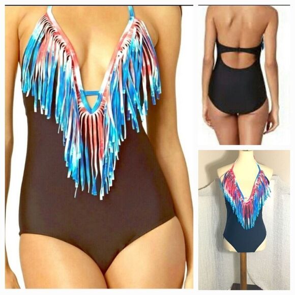 OP Fringe One Piece Swimsuit Size Large 11/13 - Picture 1 of 8